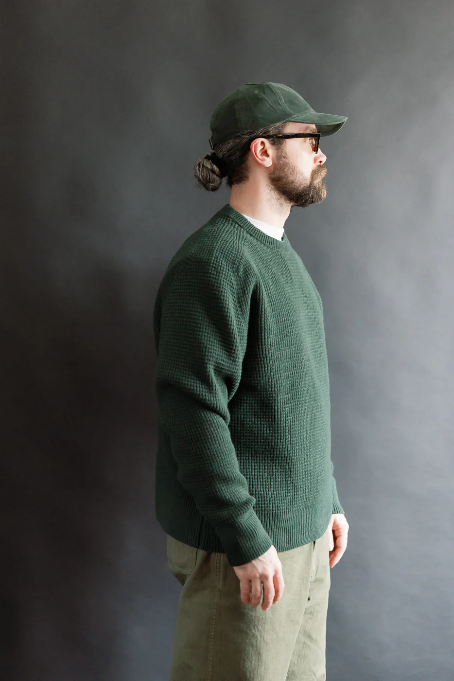 BLADE02.612 - Merino Wool Cashmere Blend Waffle Pullover Relaxed Fit - Bottle Green - Image 12