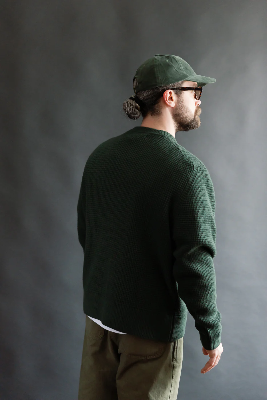 BLADE02.612 - Merino Wool Cashmere Blend Waffle Pullover Relaxed Fit - Bottle Green - Image 13