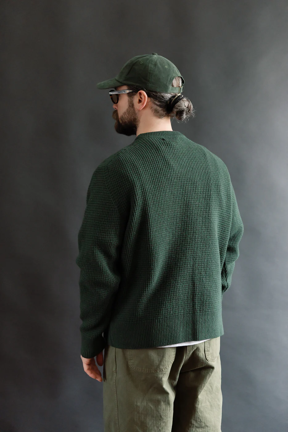 BLADE02.612 - Merino Wool Cashmere Blend Waffle Pullover Relaxed Fit - Bottle Green - Image 14