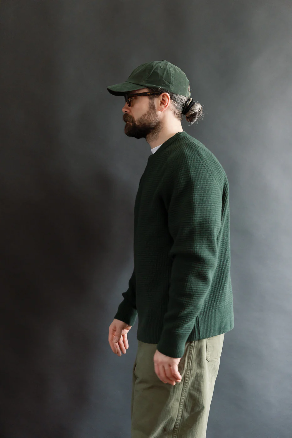BLADE02.612 - Merino Wool Cashmere Blend Waffle Pullover Relaxed Fit - Bottle Green - Image 15