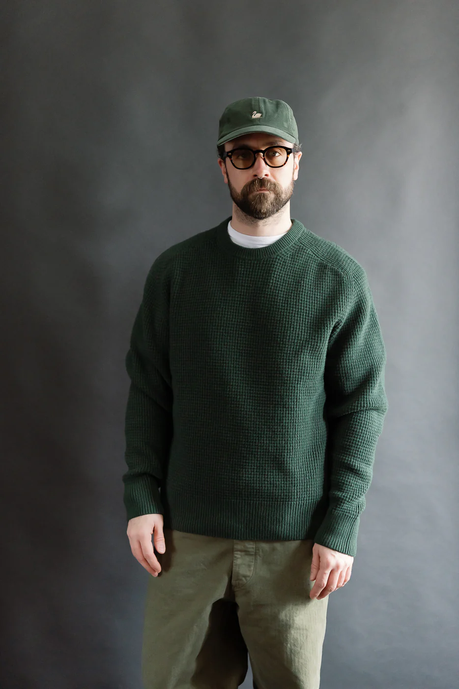 BLADE02.612 - Merino Wool Cashmere Blend Waffle Pullover Relaxed Fit - Bottle Green - Image 16