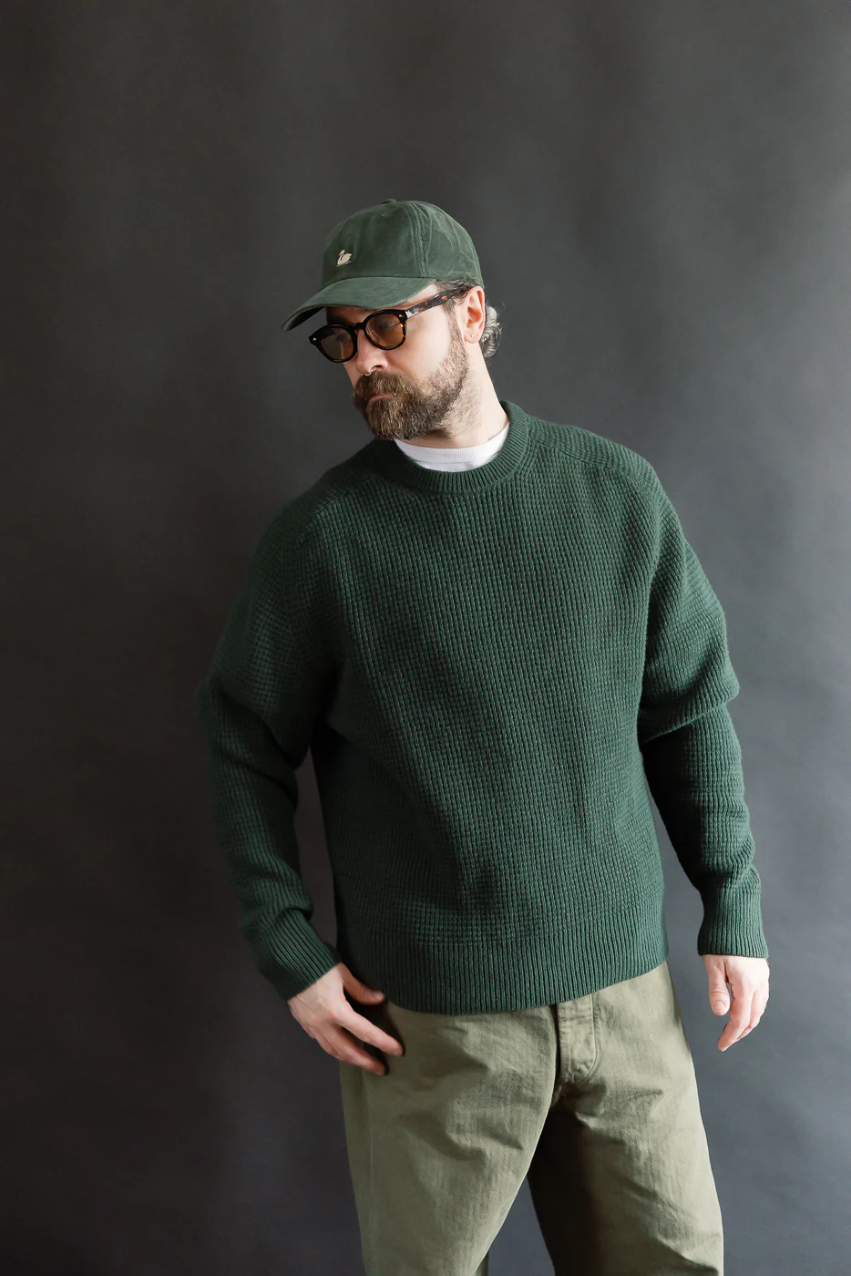 BLADE02.612 - Merino Wool Cashmere Blend Waffle Pullover Relaxed Fit - Bottle Green - Image 17