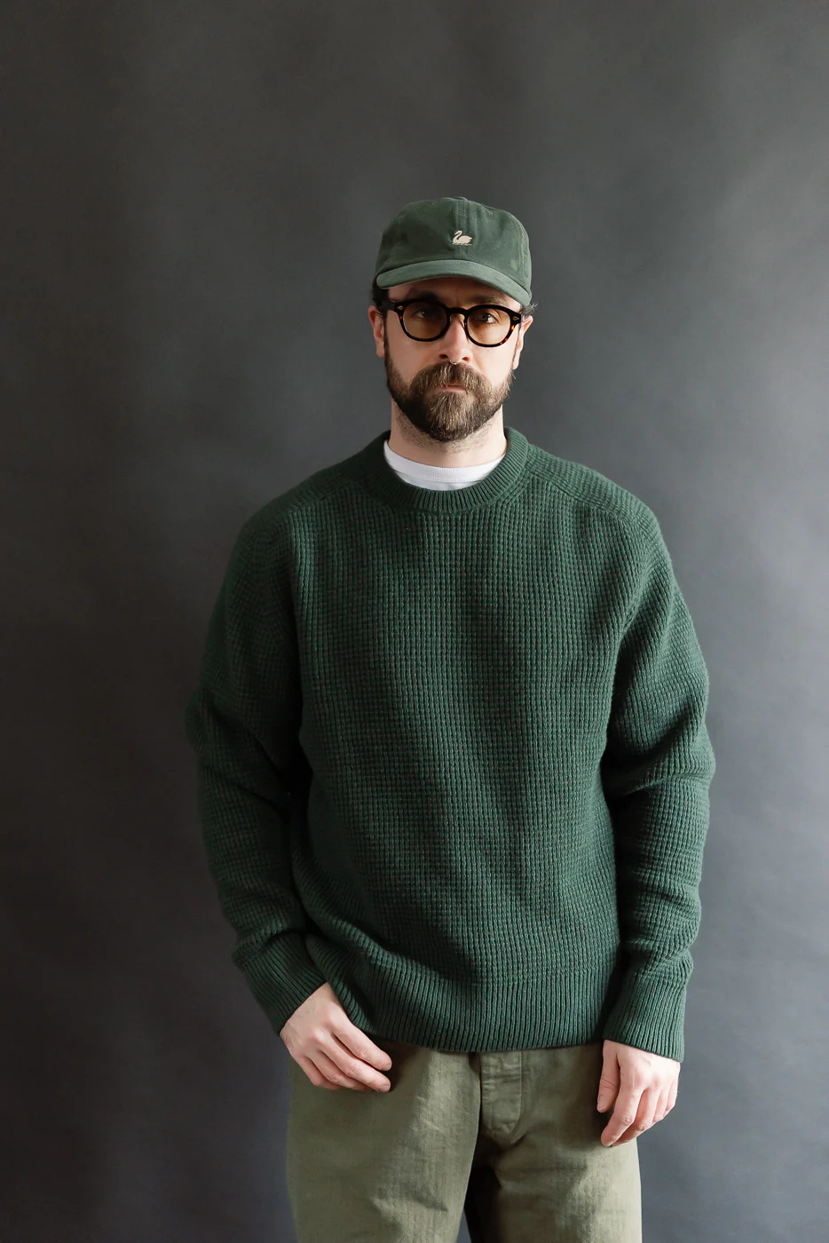 BLADE02.612 - Merino Wool Cashmere Blend Waffle Pullover Relaxed Fit - Bottle Green - Image 18