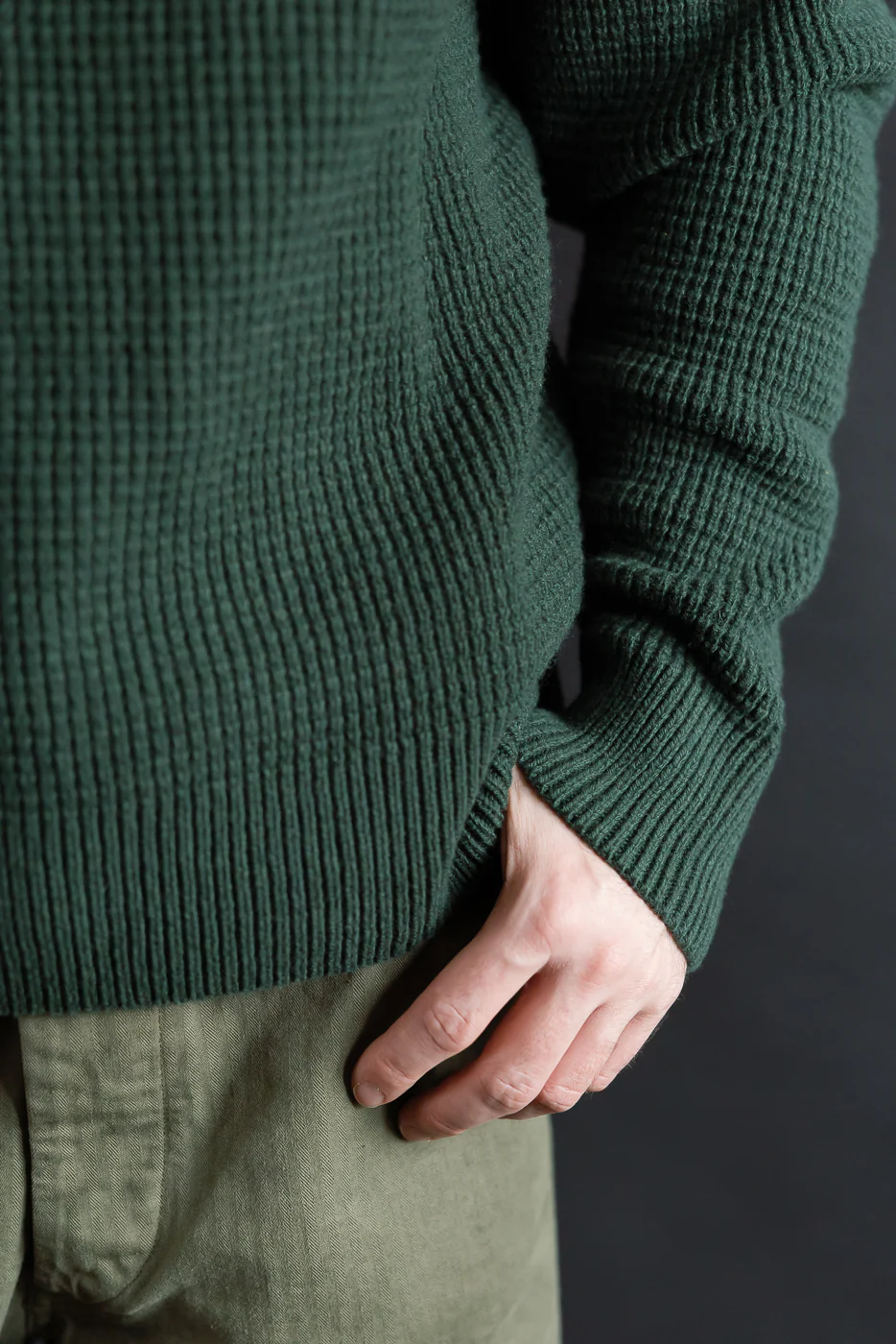 BLADE02.612 - Merino Wool Cashmere Blend Waffle Pullover Relaxed Fit - Bottle Green - Image 19