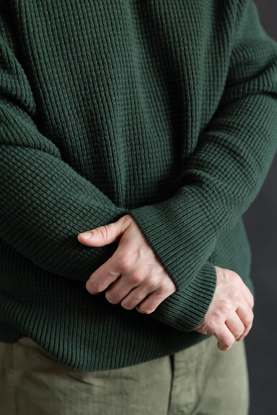 BLADE02.612 - Merino Wool Cashmere Blend Waffle Pullover Relaxed Fit - Bottle Green - Image 20