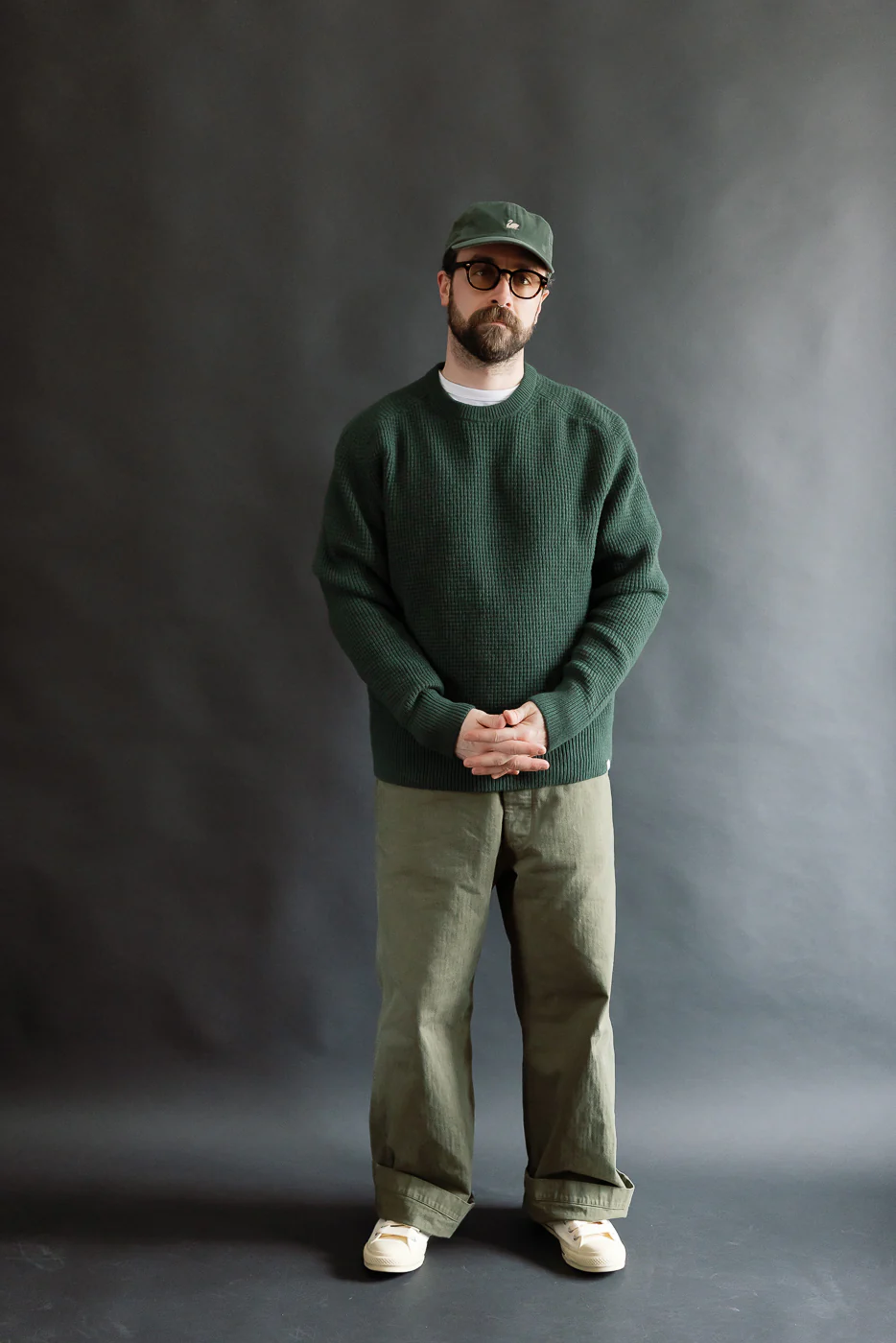 BLADE02.612 - Merino Wool Cashmere Blend Waffle Pullover Relaxed Fit - Bottle Green - Image 6