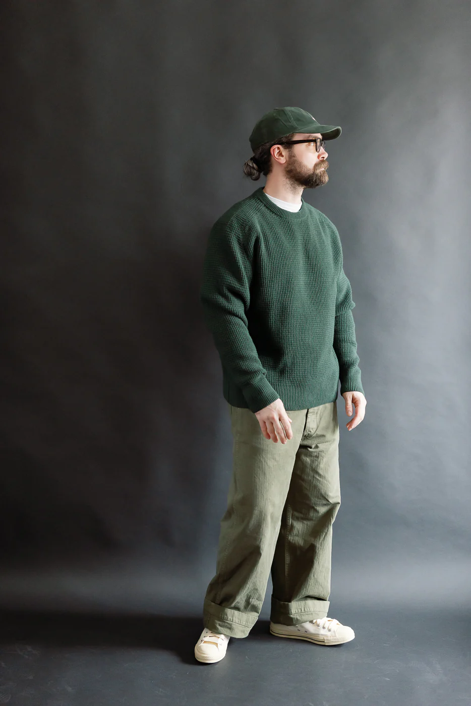 BLADE02.612 - Merino Wool Cashmere Blend Waffle Pullover Relaxed Fit - Bottle Green - Image 7