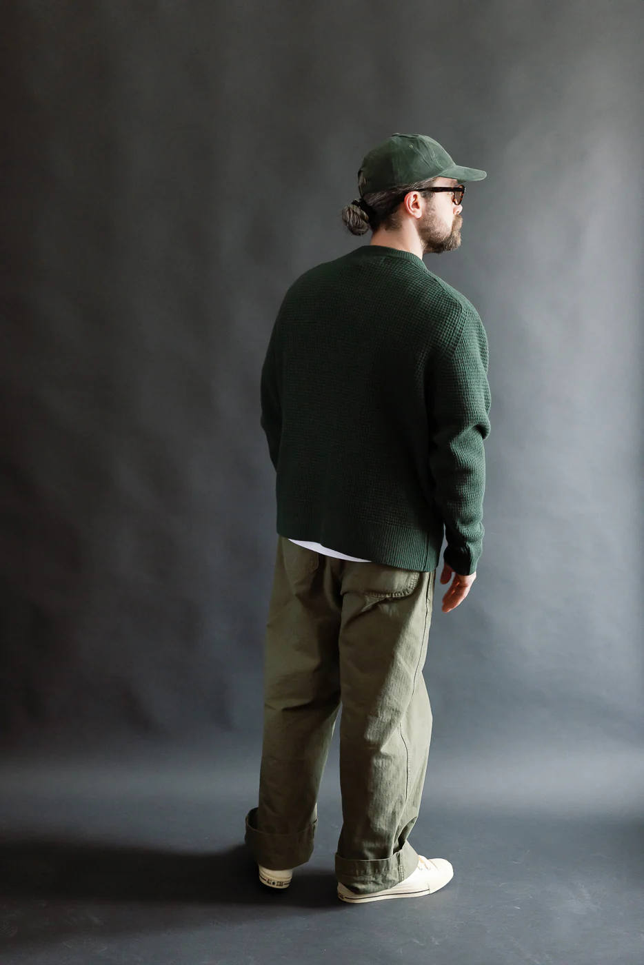 BLADE02.612 - Merino Wool Cashmere Blend Waffle Pullover Relaxed Fit - Bottle Green - Image 8