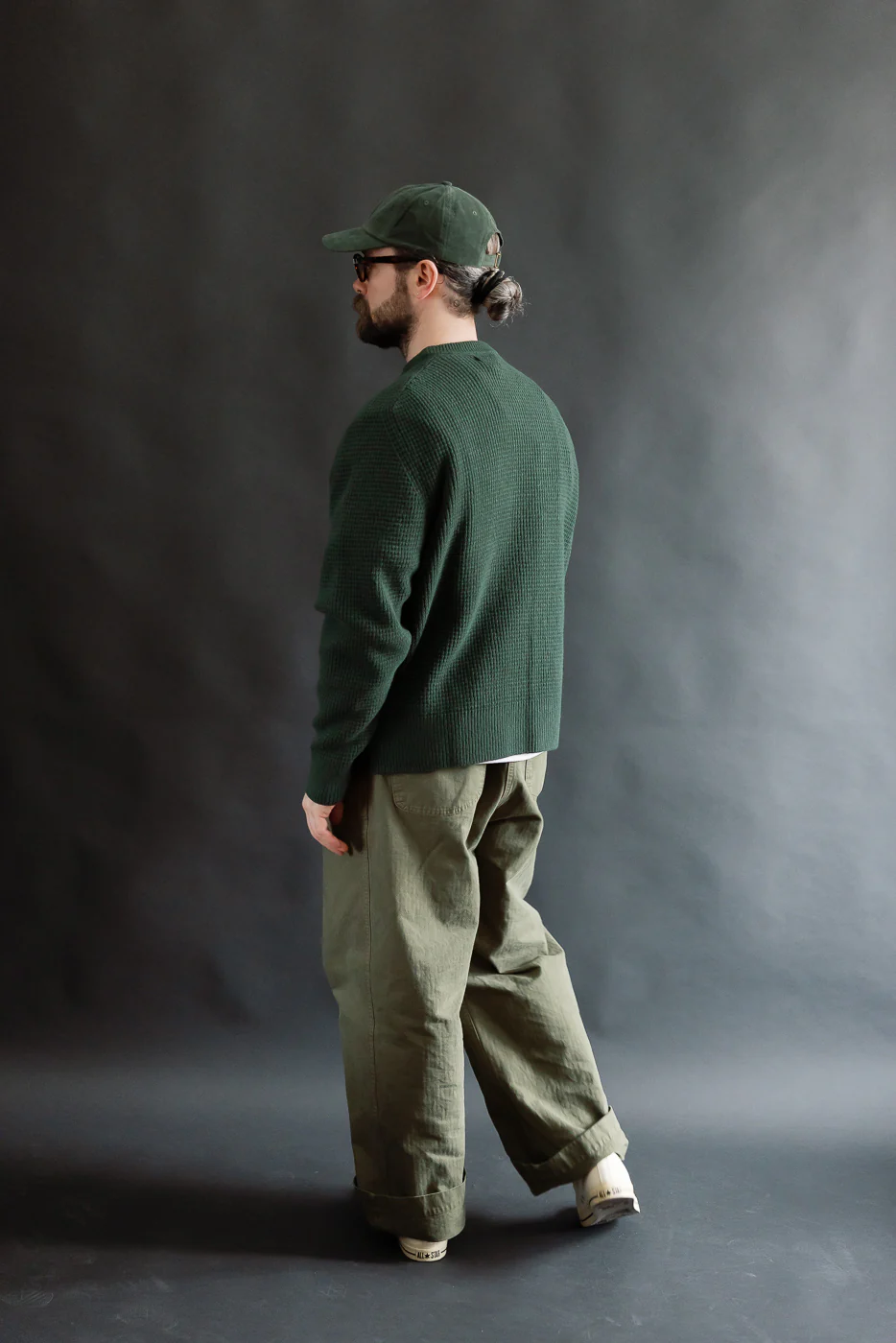 BLADE02.612 - Merino Wool Cashmere Blend Waffle Pullover Relaxed Fit - Bottle Green - Image 9