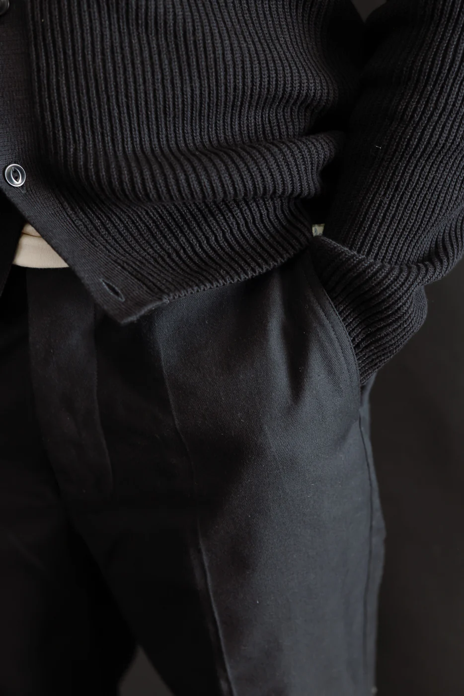 CHINO01WOCO.99 - 1920s Refined Wool-Cotton Worker Chino - Deep Black - Image 16