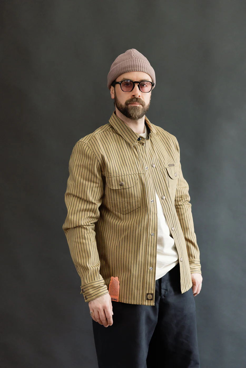 12oz - Copeland Shirt Jack Root Stripe - Beige, Indigo - Image 10