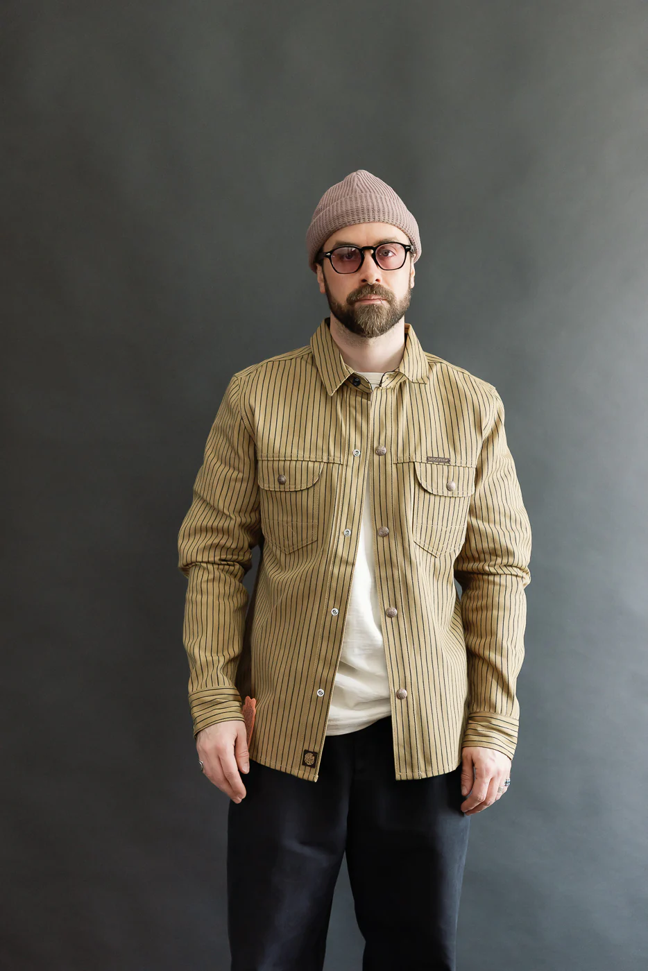 12oz - Copeland Shirt Jack Root Stripe - Beige, Indigo - Image 15