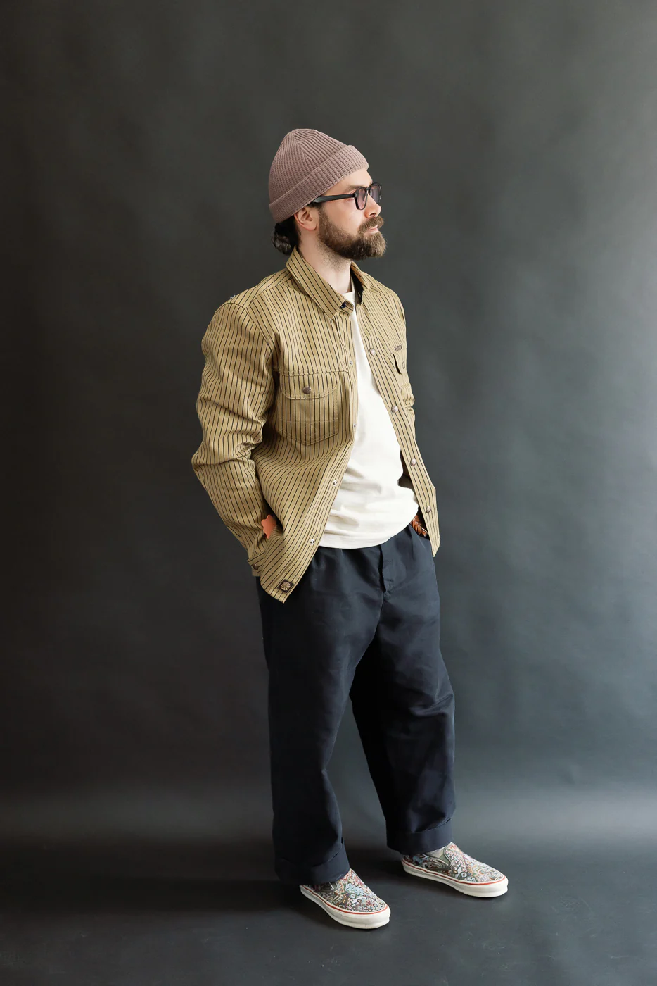 12oz - Copeland Shirt Jack Root Stripe - Beige, Indigo - Image 7
