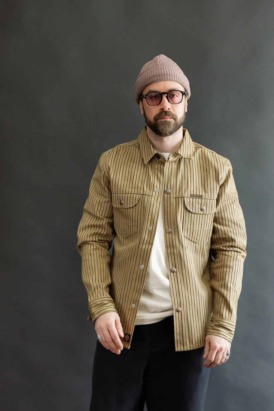 12oz - Copeland Shirt Jack Root Stripe - Beige, Indigo - Image 9