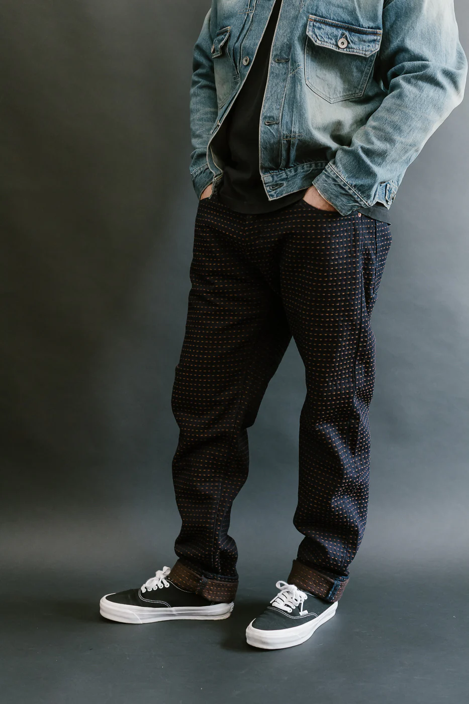 D1897S - 15.5oz "Kakishibu Sashiko" Indigo Jacquard Denim - Relaxed Taper - Image 10