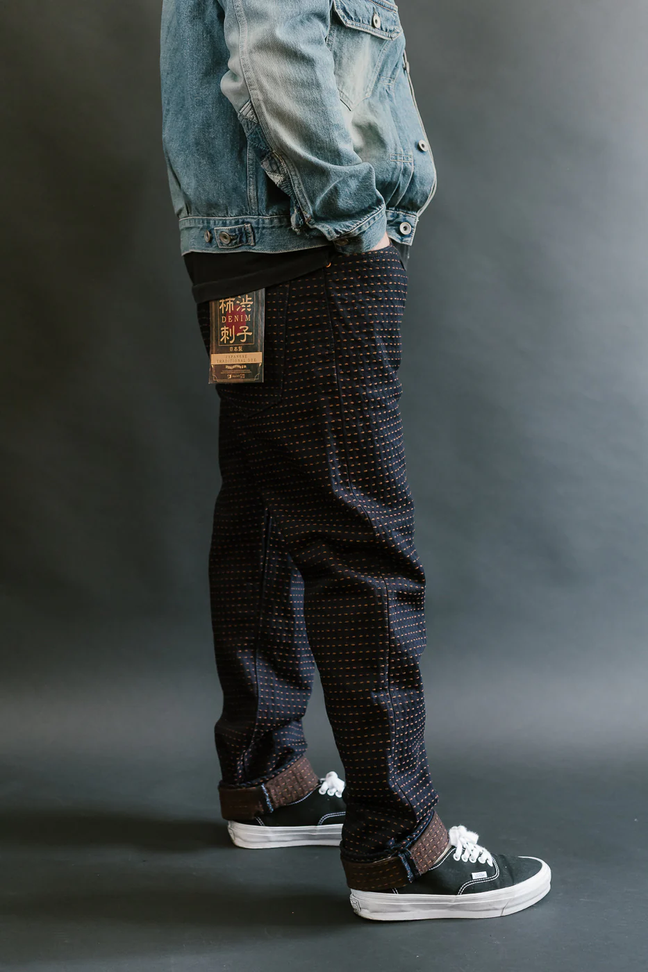 D1897S - 15.5oz "Kakishibu Sashiko" Indigo Jacquard Denim - Relaxed Taper - Image 13
