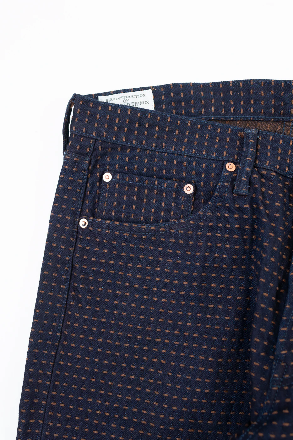D1897S - 15.5oz "Kakishibu Sashiko" Indigo Jacquard Denim - Relaxed Taper - Image 3