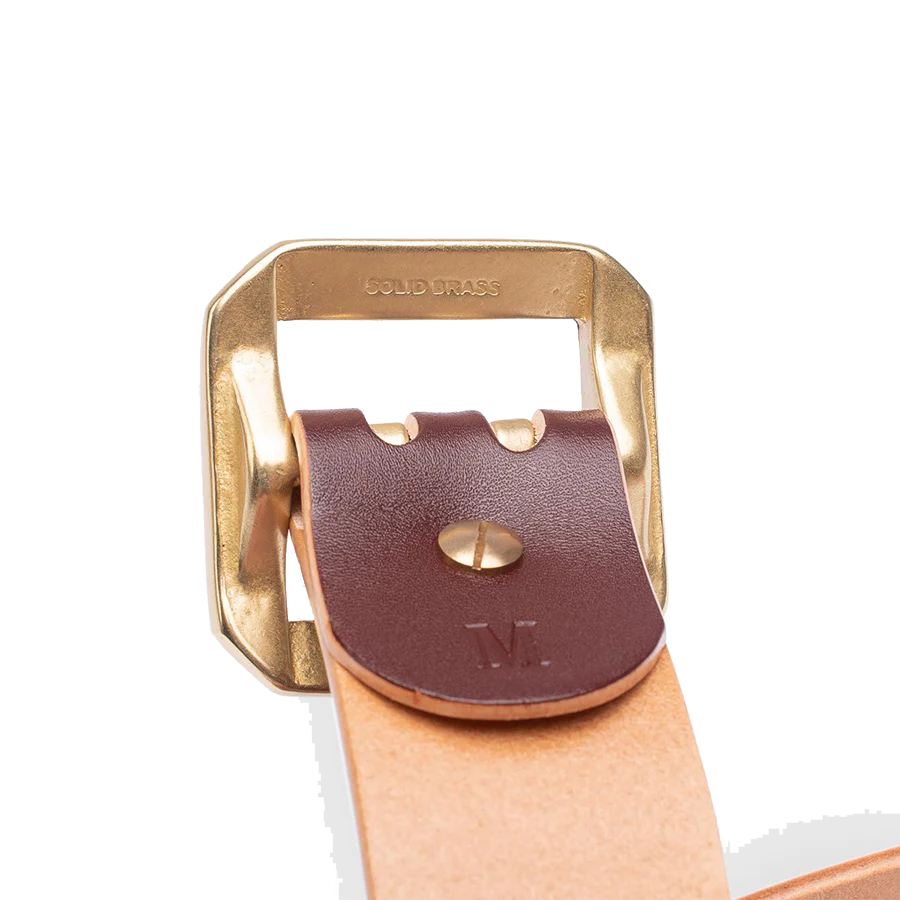 Double Prong Brass Garrison Buckle Leather Belt - Hand-Dyed Brown - Image 4