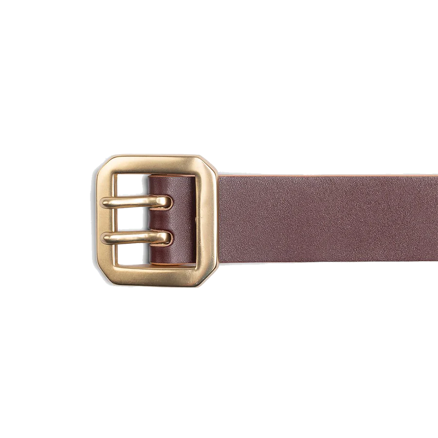 Double Prong Brass Garrison Buckle Leather Belt - Hand-Dyed Brown - Image 5