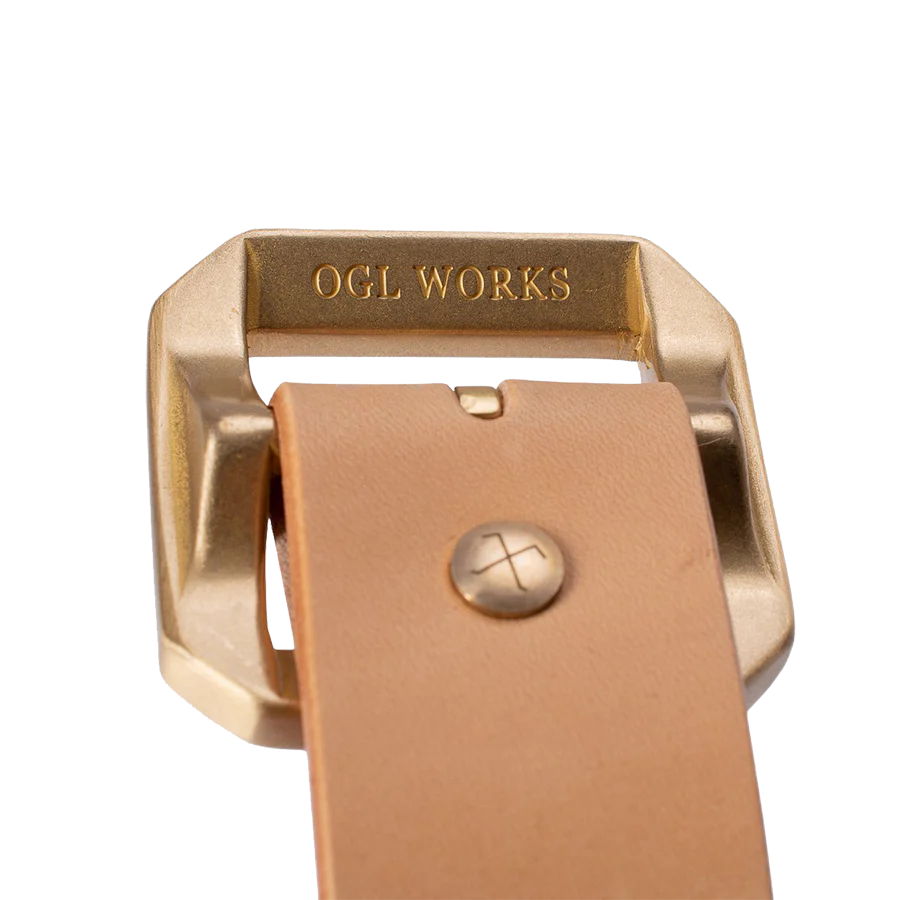Double Prong Brass Garrison Buckle Leather Belt - Natural - Image 3