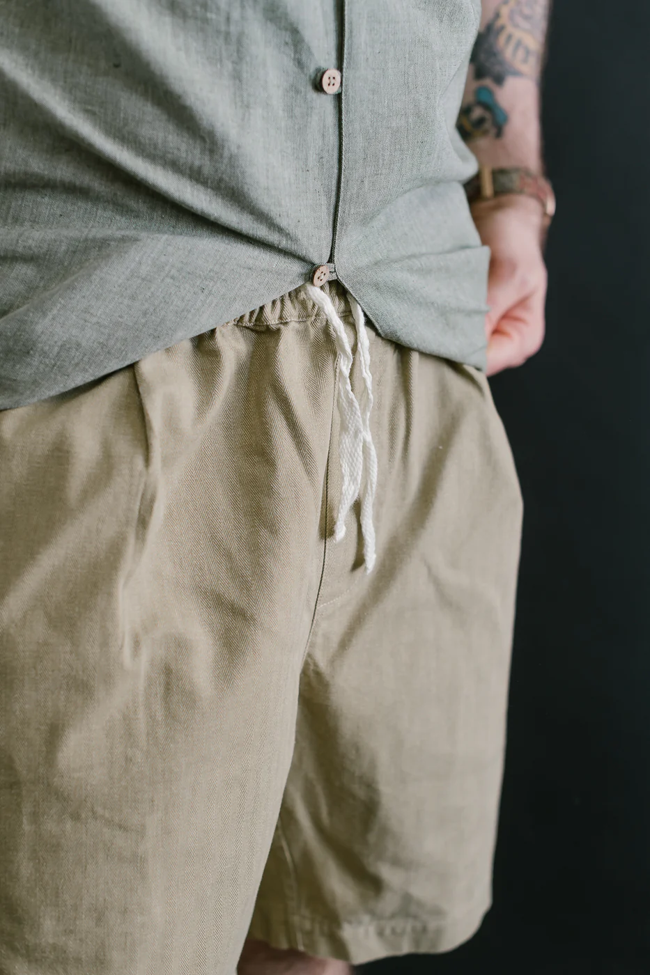 Drawstring Shorts HBT - Sand - Image 15