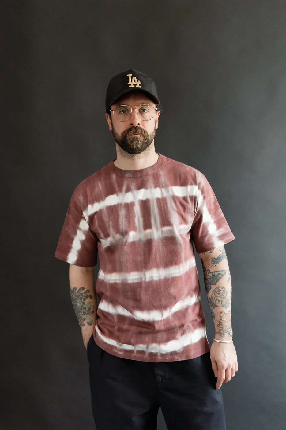 "Fallen Cotton" Midweight Tee Short Sleeve Tie Dye Border - Bordeaux - Image 13