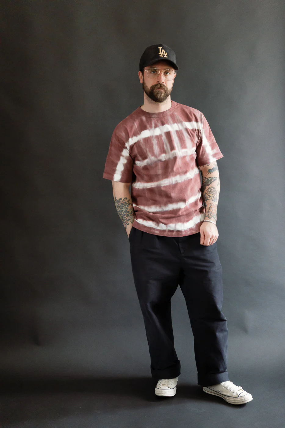 "Fallen Cotton" Midweight Tee Short Sleeve Tie Dye Border - Bordeaux - Image 5