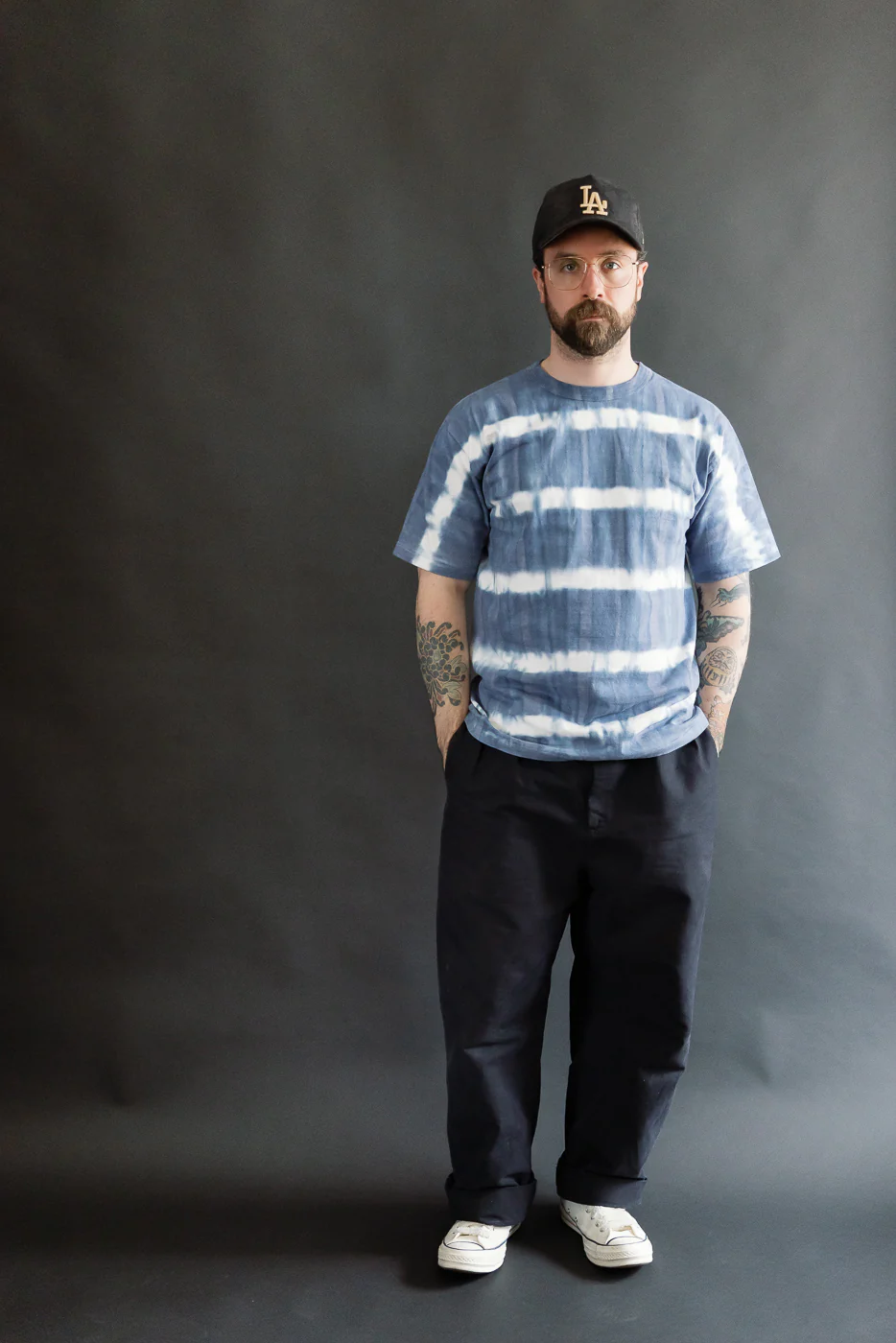 "Fallen Cotton" Midweight Tee Short Sleeve Tie Dye Border - Navy - Image 5