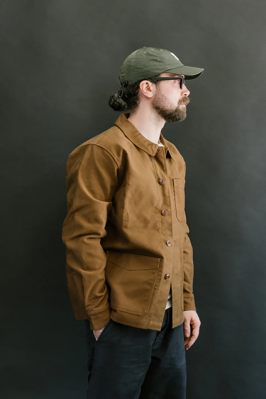 French Work Jacket Moleskin - Brown - Image 10