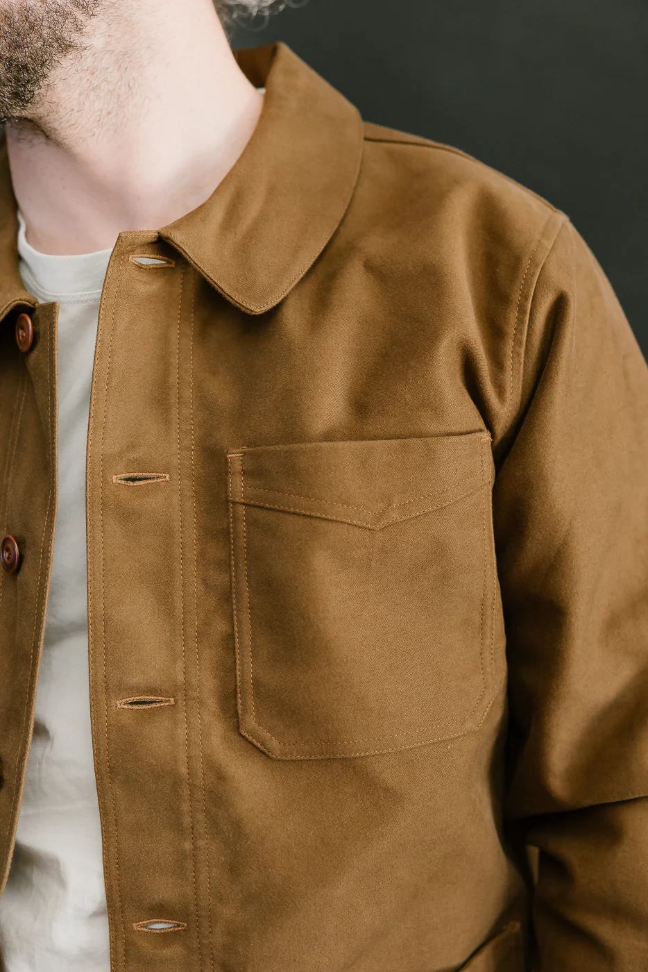 French Work Jacket Moleskin - Brown - Image 15