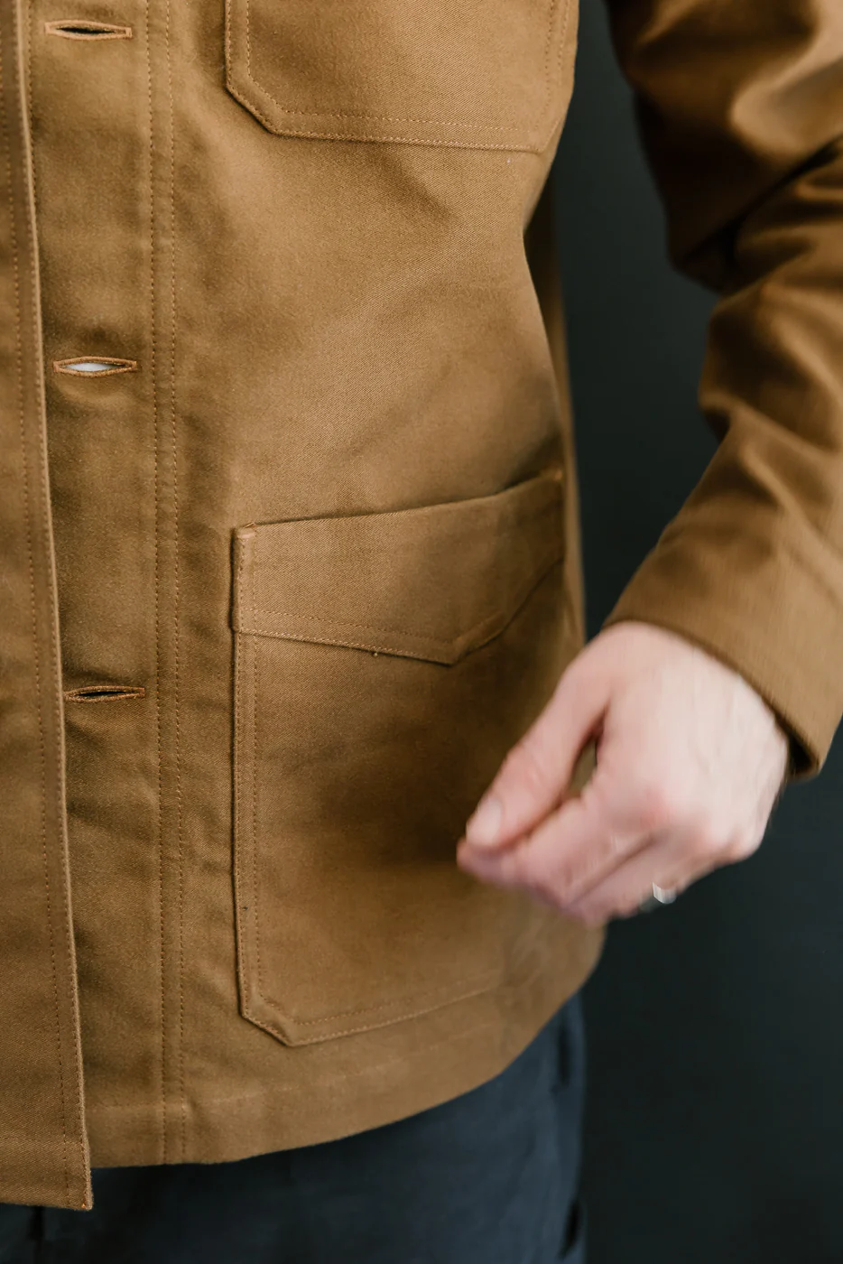 French Work Jacket Moleskin - Brown - Image 16