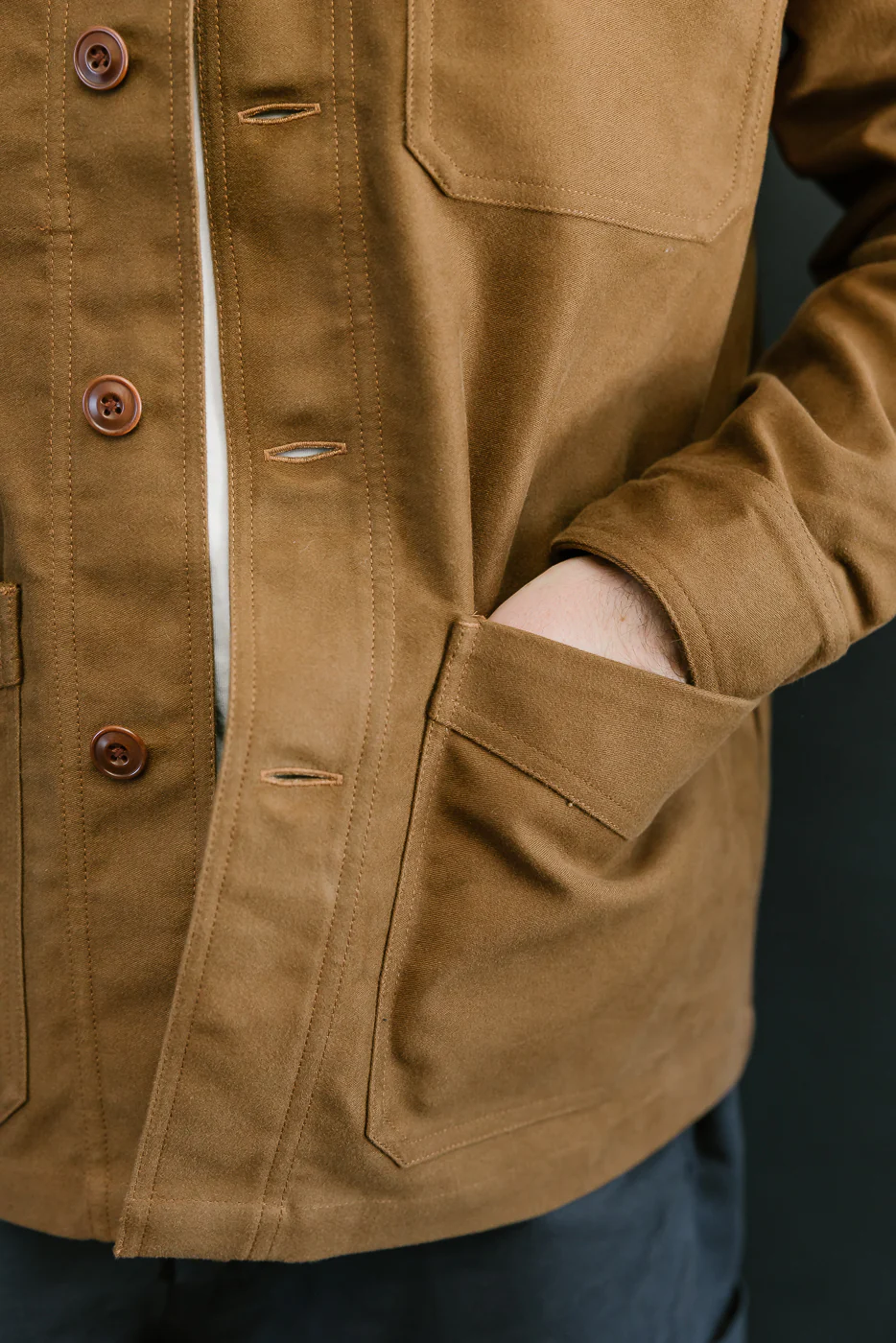 French Work Jacket Moleskin - Brown - Image 17