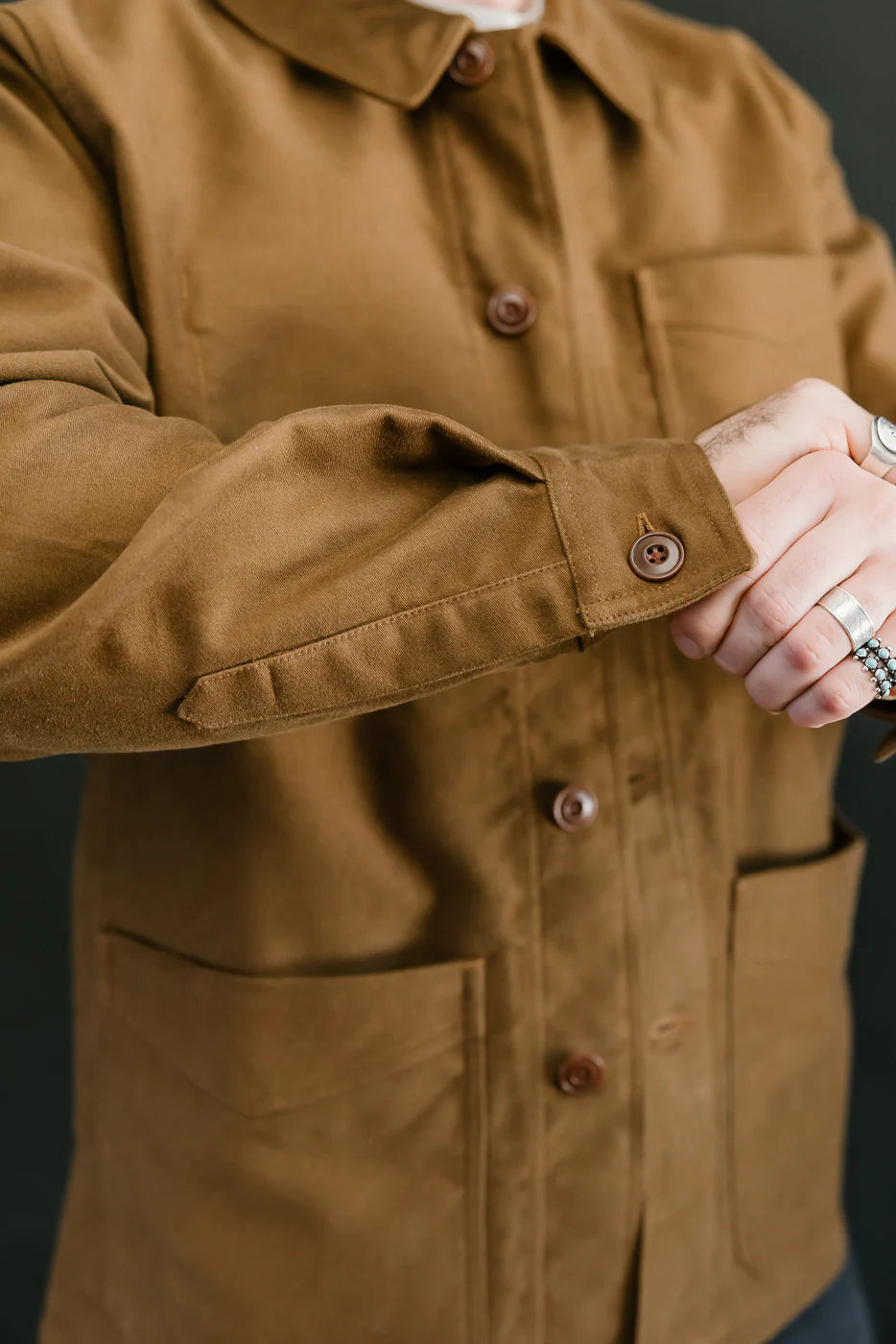 French Work Jacket Moleskin - Brown - Image 19