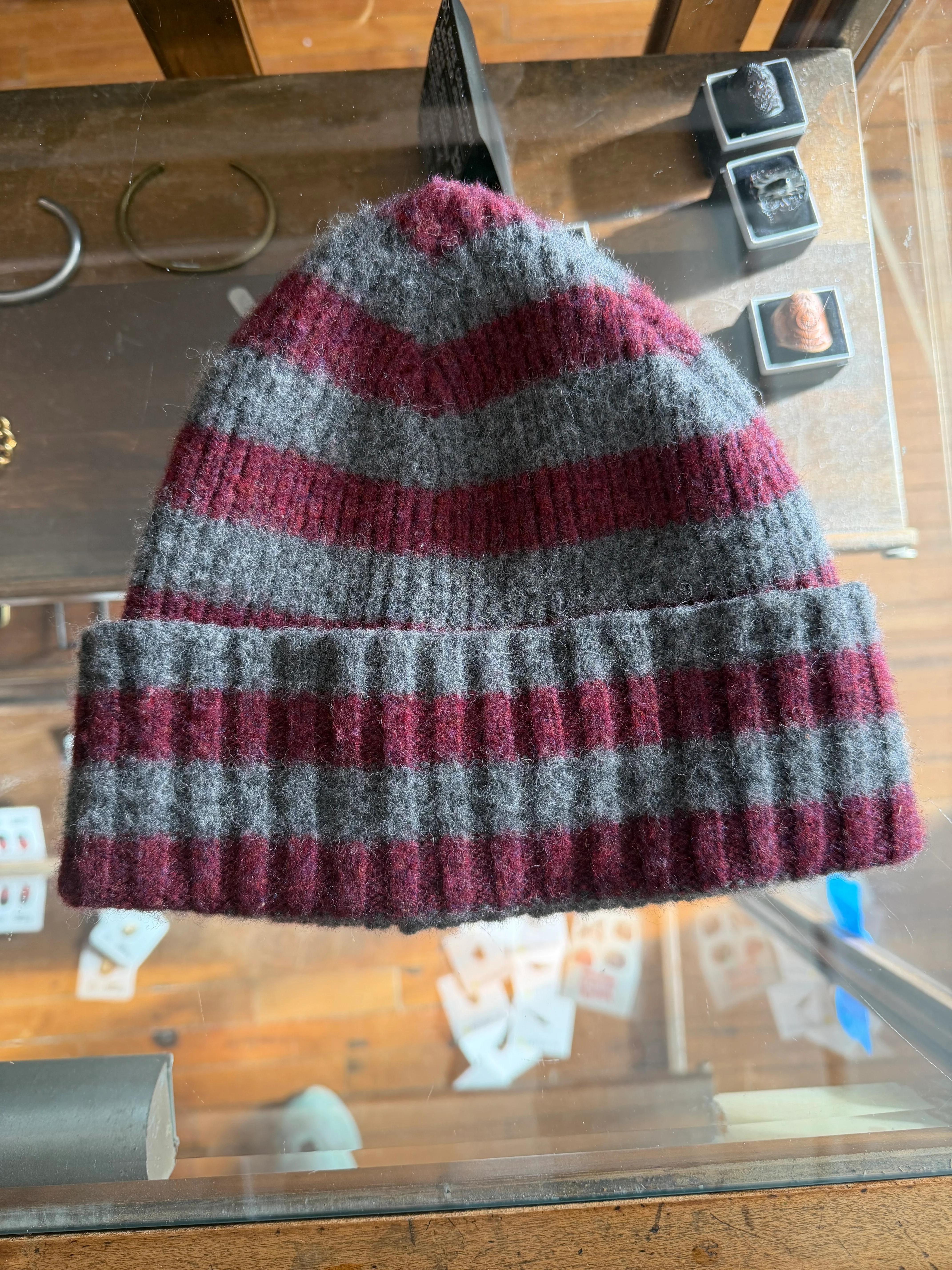 Gently Used Howlin' Wool Hats - 3 Pack - Green, Tan, Burgundy/Gray Stripe - Image 3