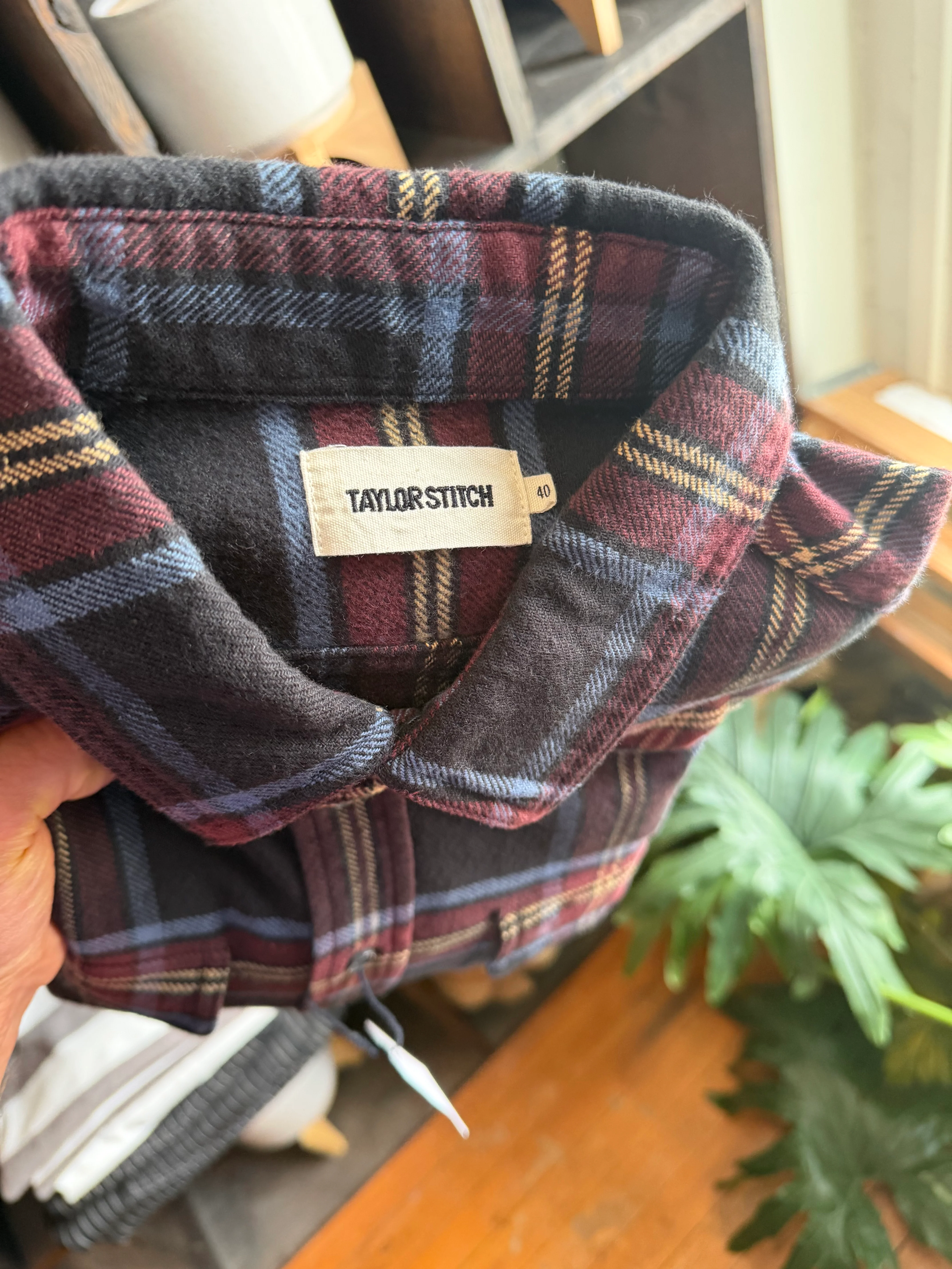 Gently Used Taylor Stitch LS Flannel - Dark Navy/Light Blue/Burgundy - 40 - Image 2