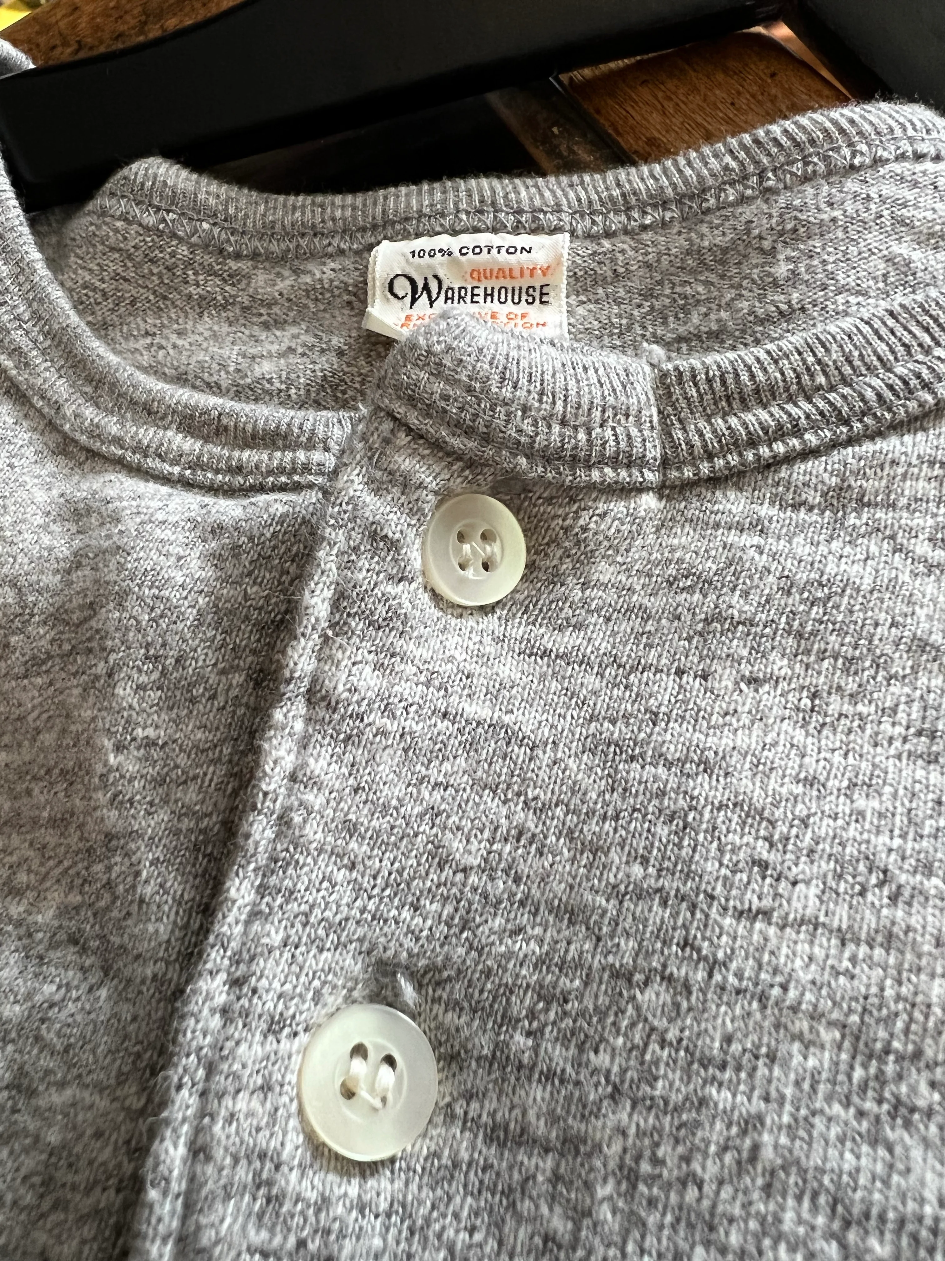 Gently Used Warehouse & Co. 3/4 Henley Tee - Heather Grey/Sumikuro - Large - Image 2