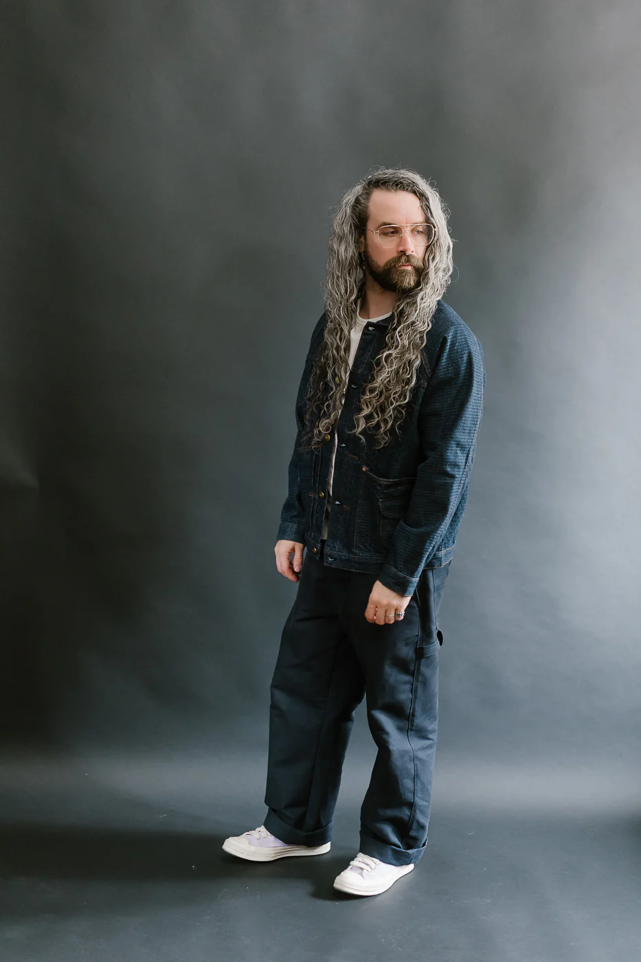Shawl Collar Raglan Embossed Checkers Jean Jacket - Indigo - Image 10
