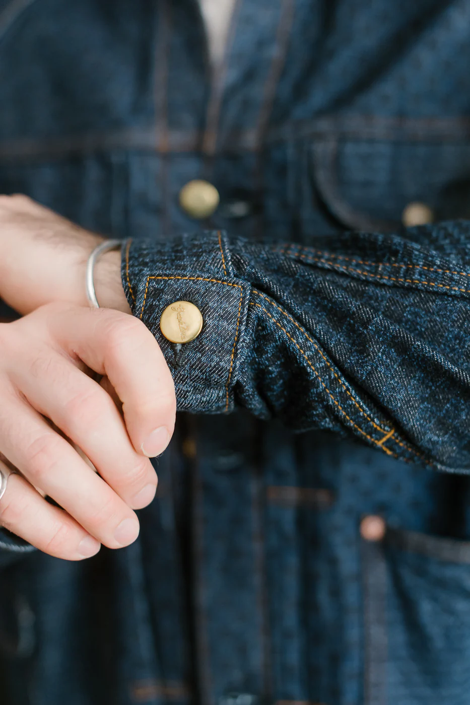 Shawl Collar Raglan Embossed Checkers Jean Jacket - Indigo - Image 21