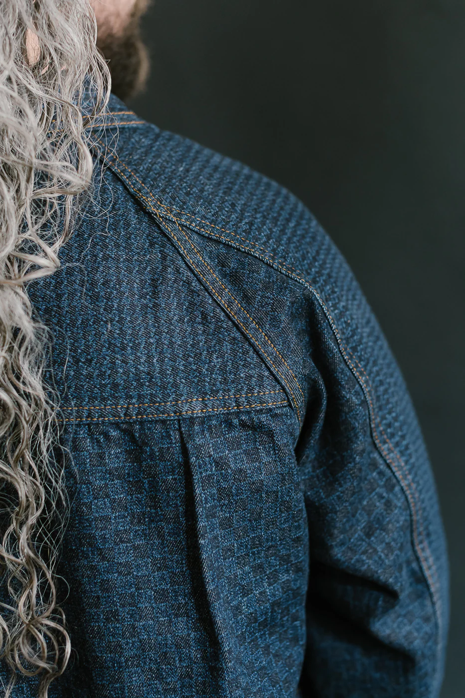 Shawl Collar Raglan Embossed Checkers Jean Jacket - Indigo - Image 22
