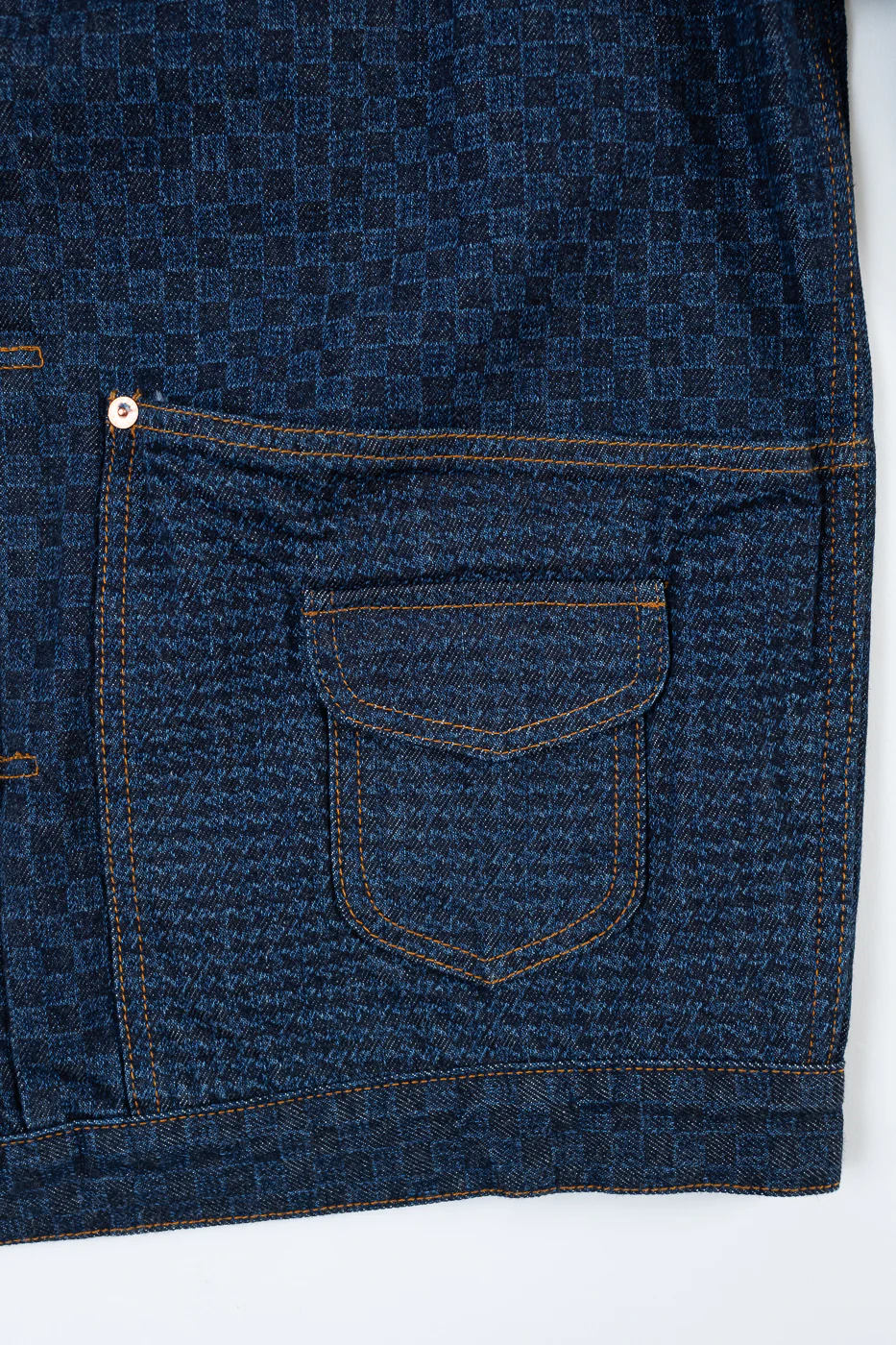 Shawl Collar Raglan Embossed Checkers Jean Jacket - Indigo - Image 5