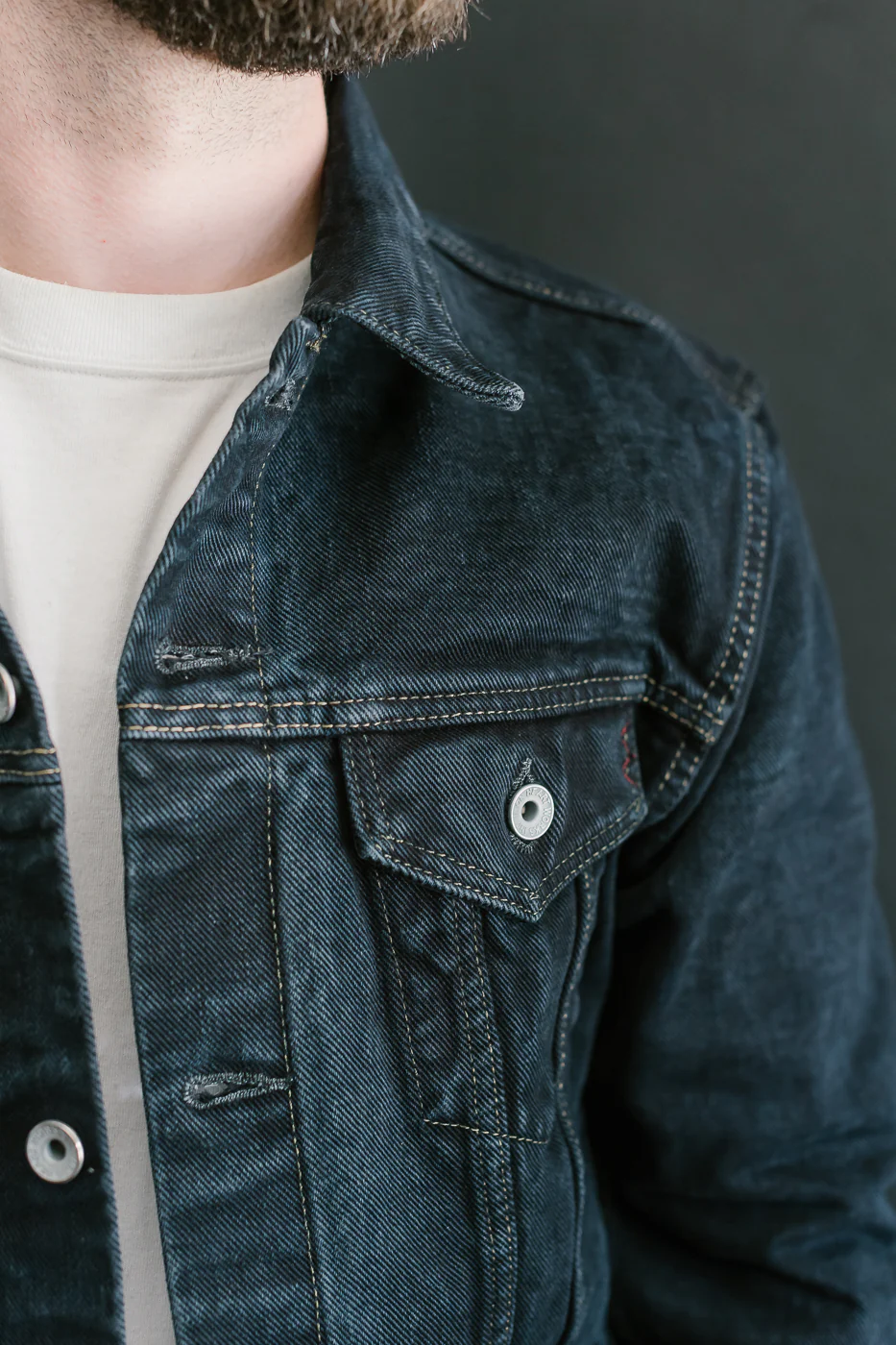 IH-526Lod - 19oz Left-Hand Twill Selvedge Denim Type III Jacket -  Indigo Overdyed Black - Image 19