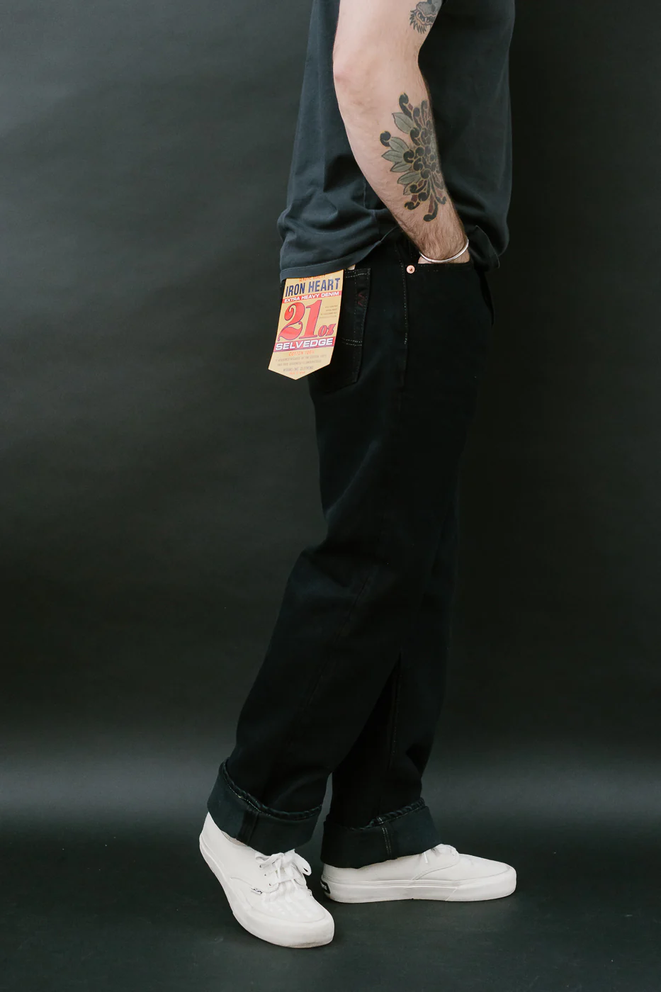 IH-634S-B - 21oz Selvedge Denim Straight Cut Jeans - Indigo Overdyed Black - Image 12