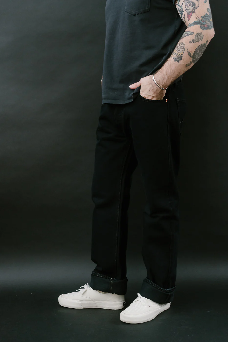 IH-634S-B - 21oz Selvedge Denim Straight Cut Jeans - Indigo Overdyed Black - Image 15