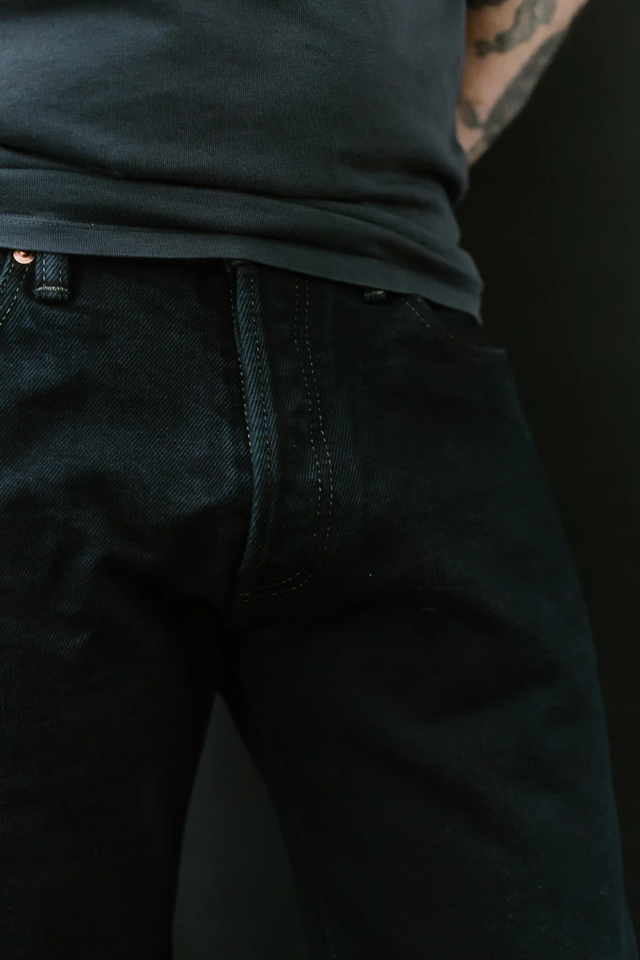 IH-634S-B - 21oz Selvedge Denim Straight Cut Jeans - Indigo Overdyed Black - Image 17