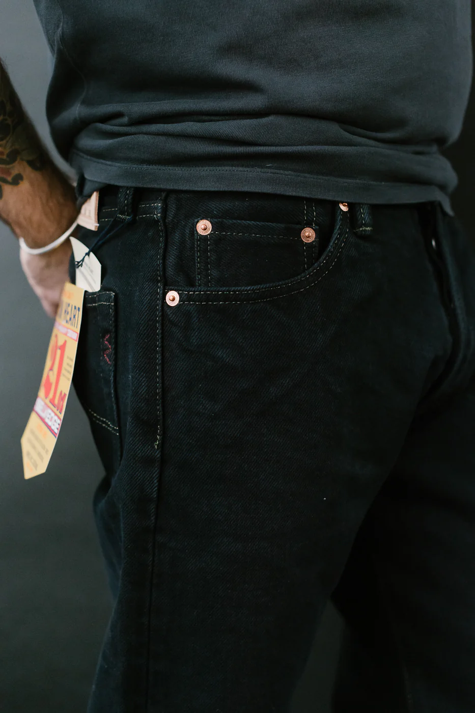 IH-634S-B - 21oz Selvedge Denim Straight Cut Jeans - Indigo Overdyed Black - Image 18
