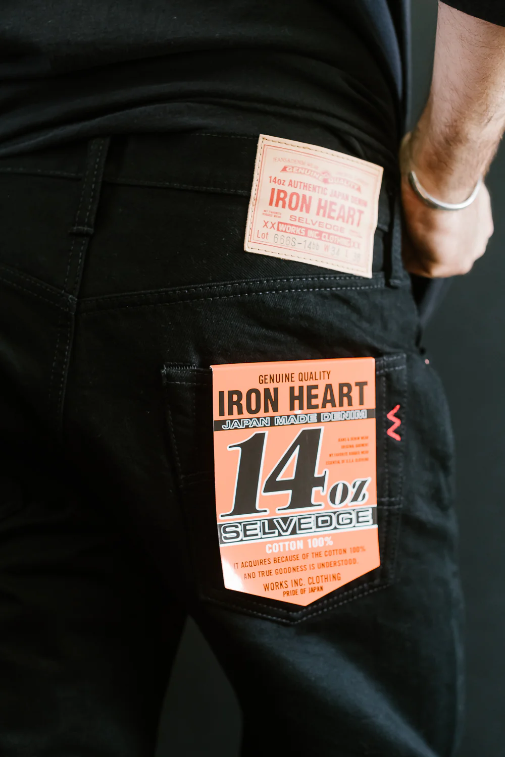 IH-666S-142bb - 14oz Selvedge Denim Slim Straight Cut Jeans - Black/Black - Image 16