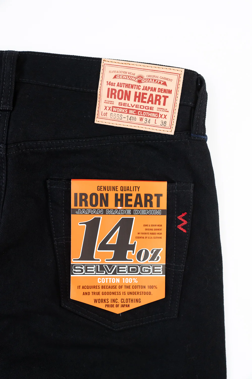 IH-666S-142bb - 14oz Selvedge Denim Slim Straight Cut Jeans - Black/Black - Image 2