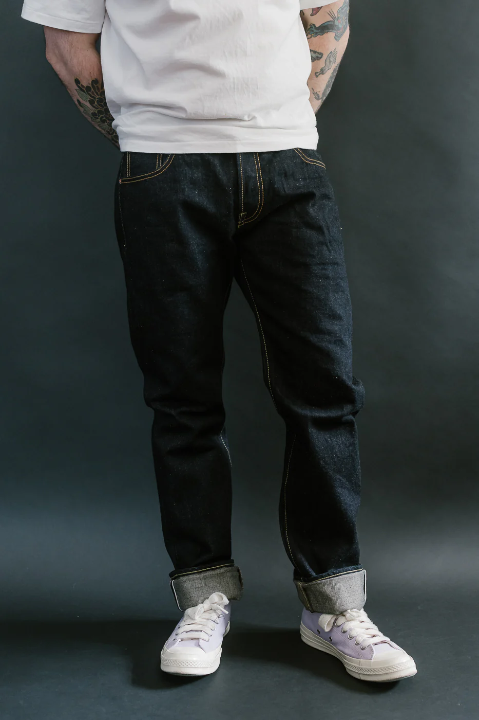 IH-777N - 17oz Selvedge Denim Slim Tapered Cut Jeans - Natural Indigo - Image 10
