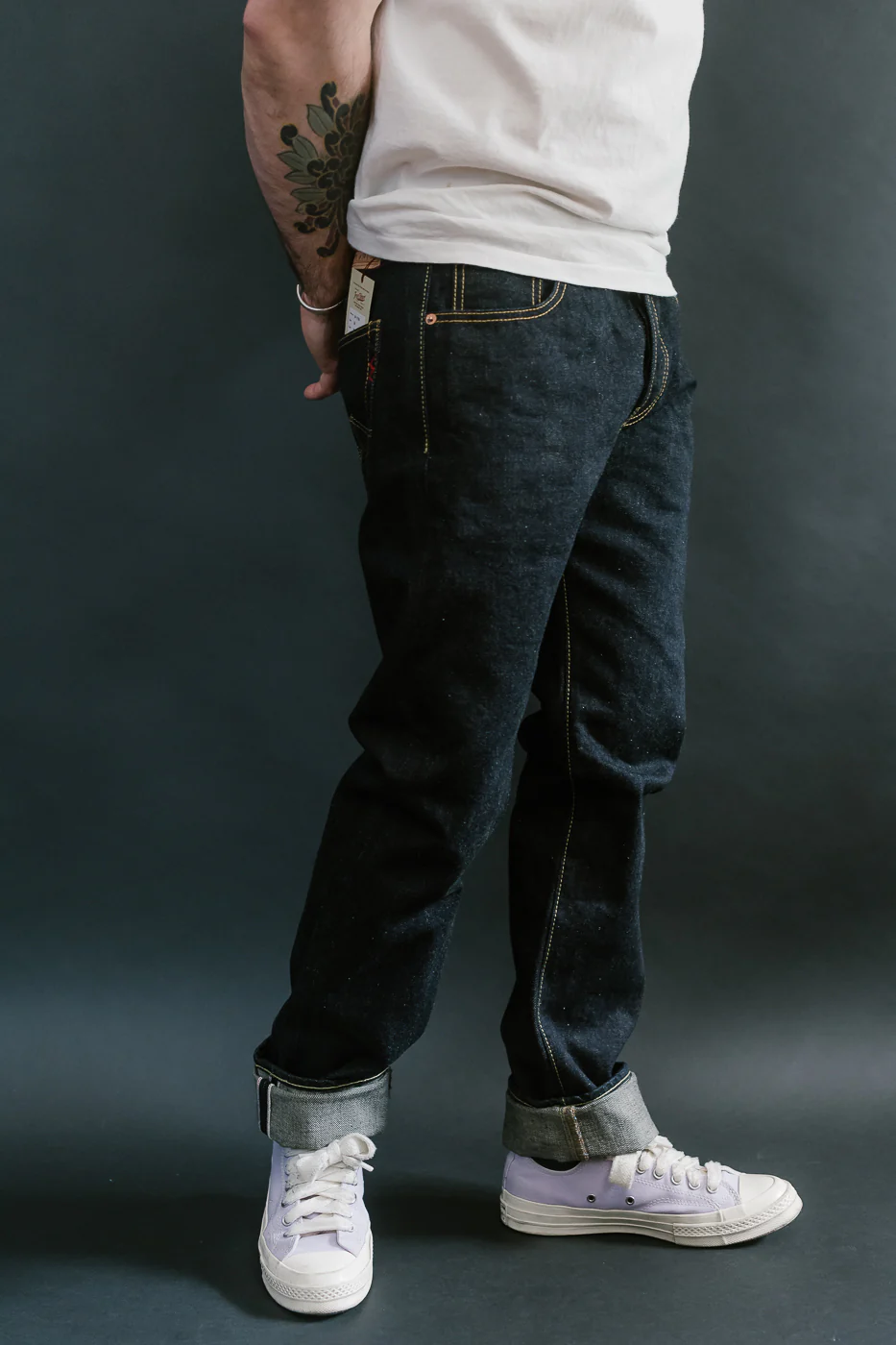 IH-777N - 17oz Selvedge Denim Slim Tapered Cut Jeans - Natural Indigo - Image 11