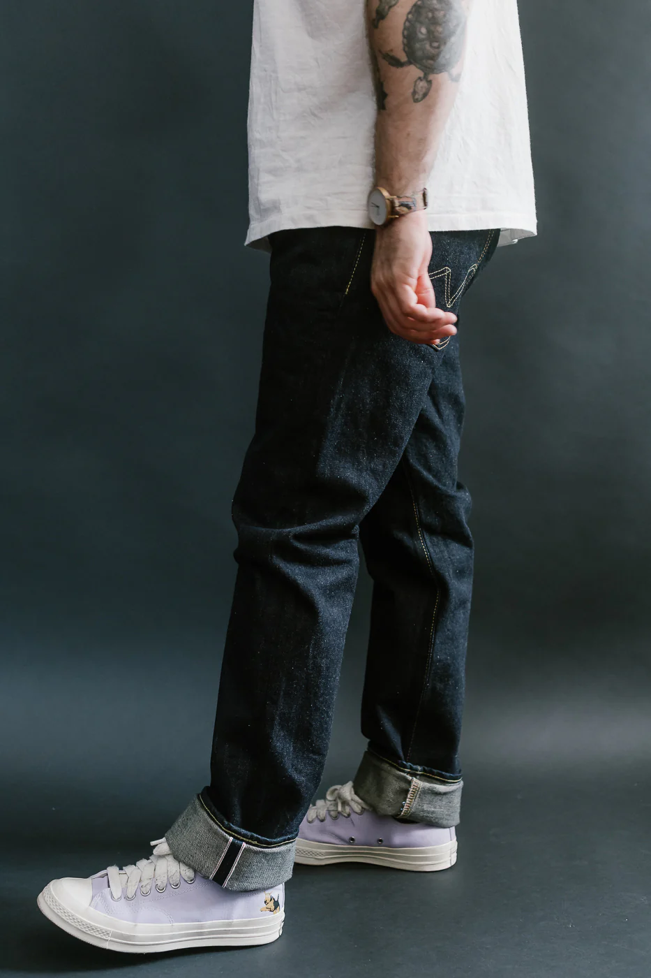 IH-777N - 17oz Selvedge Denim Slim Tapered Cut Jeans - Natural Indigo - Image 14